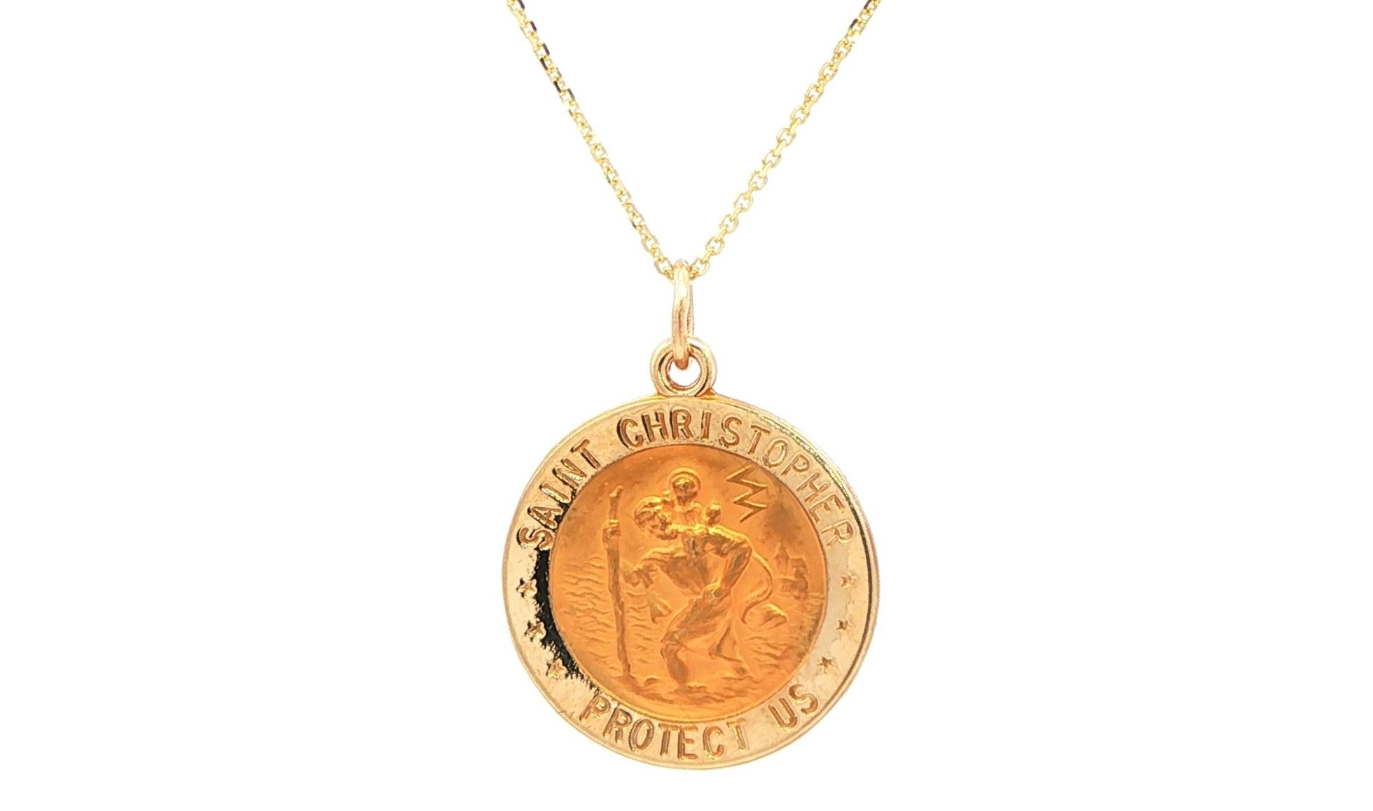 Saint Christopher Medallion Chain Necklace in Yellow Gold 
