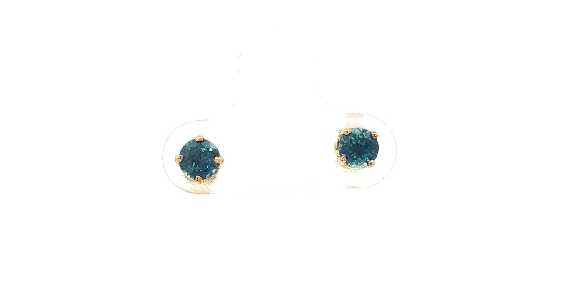 Greenish Blue Montana Sapphire Stud Earrings in 4-Prong Settings in Yellow Gold (0.70cts TWT)