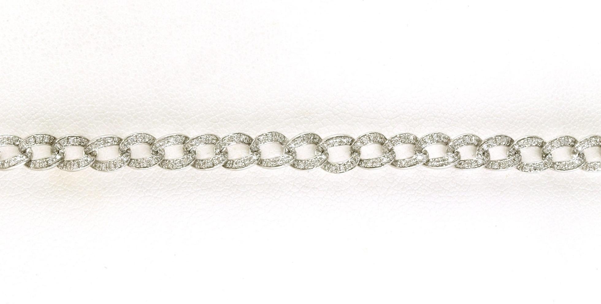 Estate Piece: Diamond Pave Curb Chain Bracelet in White Gold (1.24cts TWT)