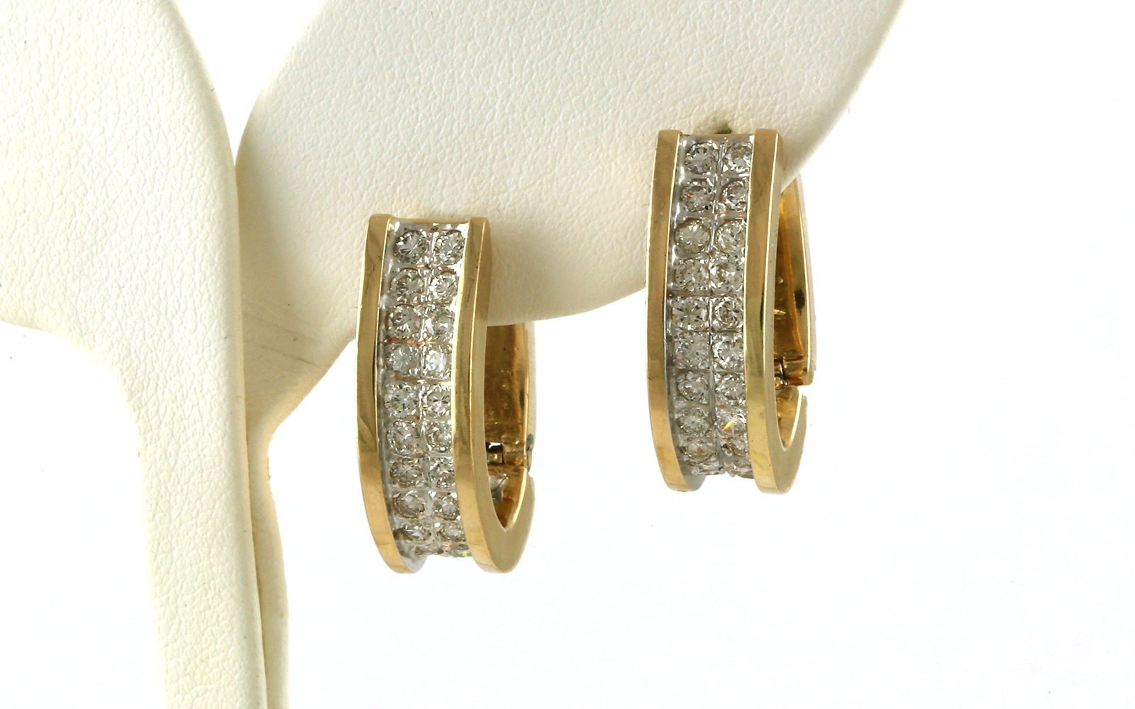 Wide Diamond J Hoop Earrings in Yellow Gold (1.00cts TWT)