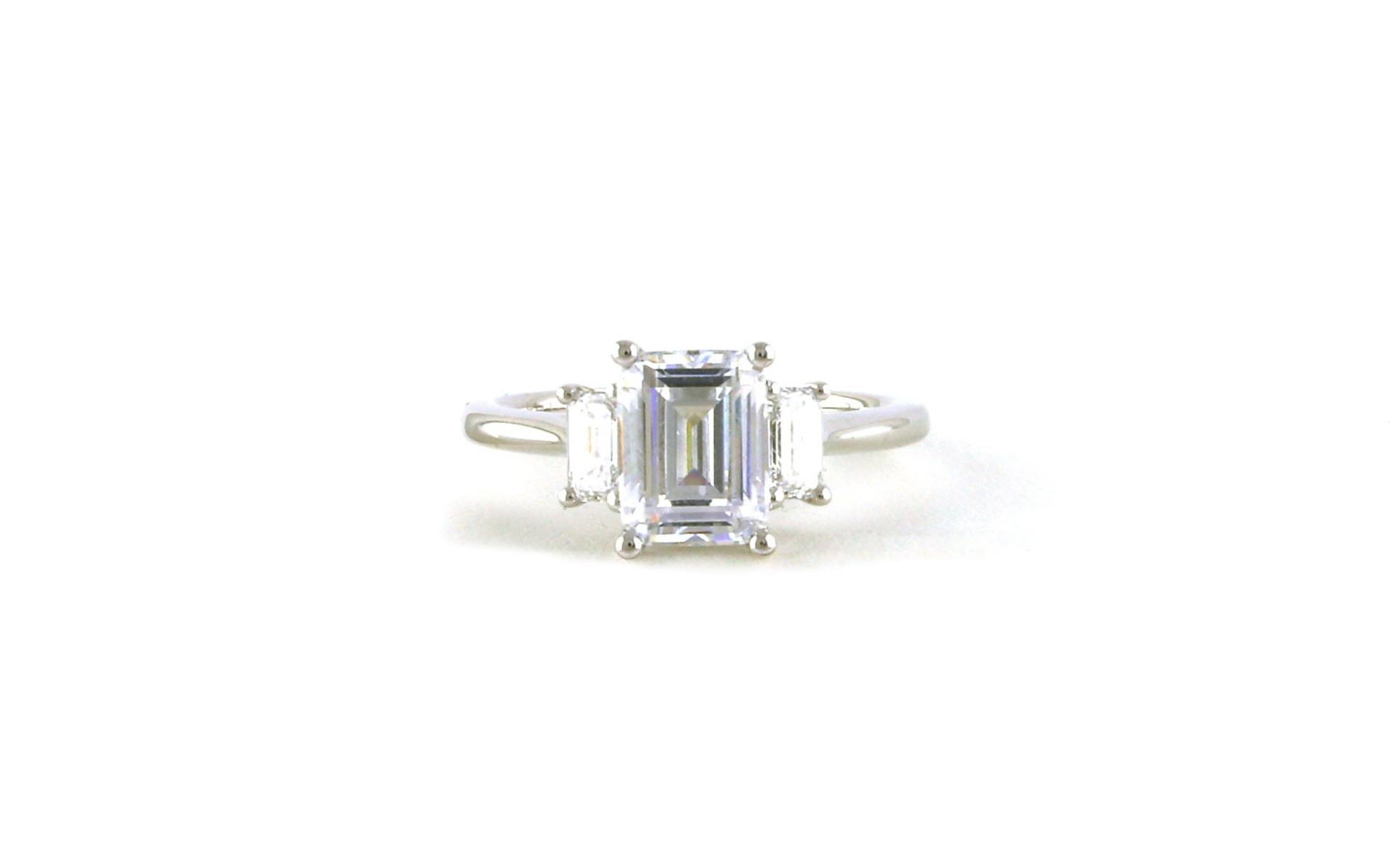 3-Stone Emerald-cut Cubic Zironium and Diamonds Ring in White Gold (2.60cts TWT)