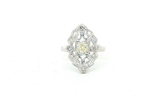 content/products/Estate Piece: Old Mine-cut Diamond Art Deco Shield Ring in White Gold (0.58cts TWT)