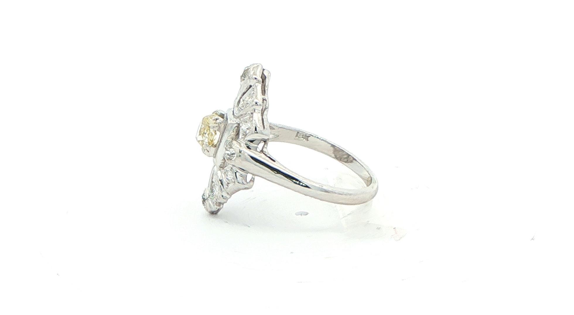 Estate Piece: Old Mine-cut Diamond Art Deco Shield Ring in White Gold (0.58cts TWT) side