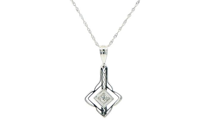 content/products/Estate Piece: Filigree Diamond Geometric Pendant Necklace in White Gold (0.05cts)