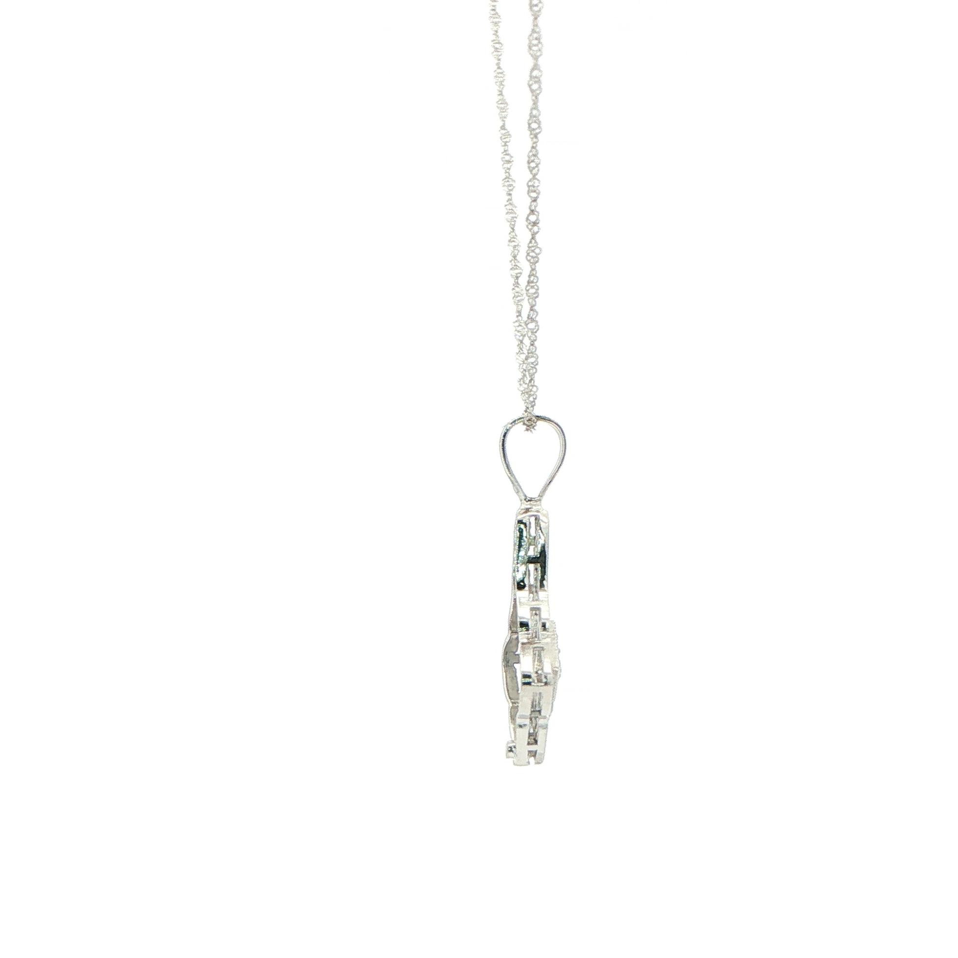 Estate Piece: Filigree Diamond Geometric Pendant Necklace in White Gold (0.05cts) side