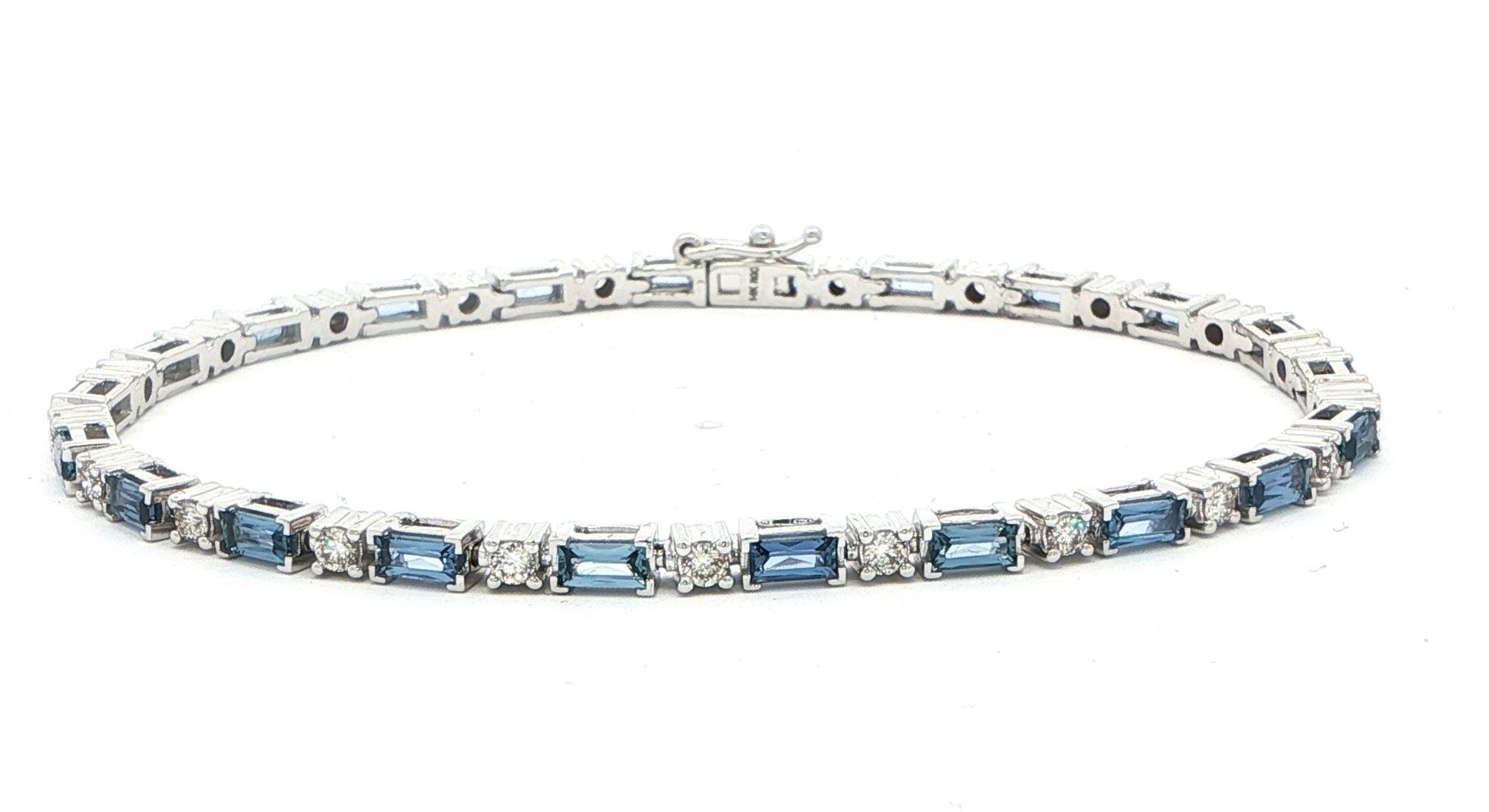 Alternating Baguette-cut Montana Yogo Sapphire and Round Diamond Tennis Bracelet in White Gold (3.75cts TWT)