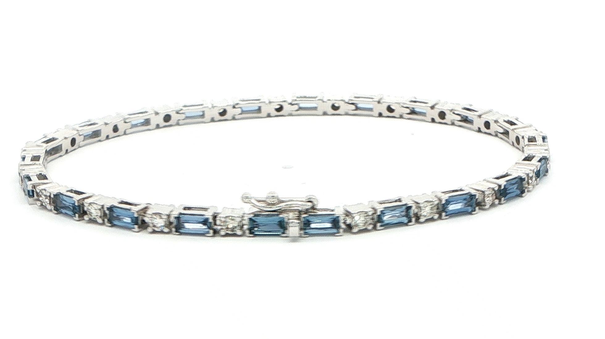 Alternating Baguette-cut Montana Yogo Sapphire and Round Diamond Tennis Bracelet in White Gold (3.75cts TWT) back