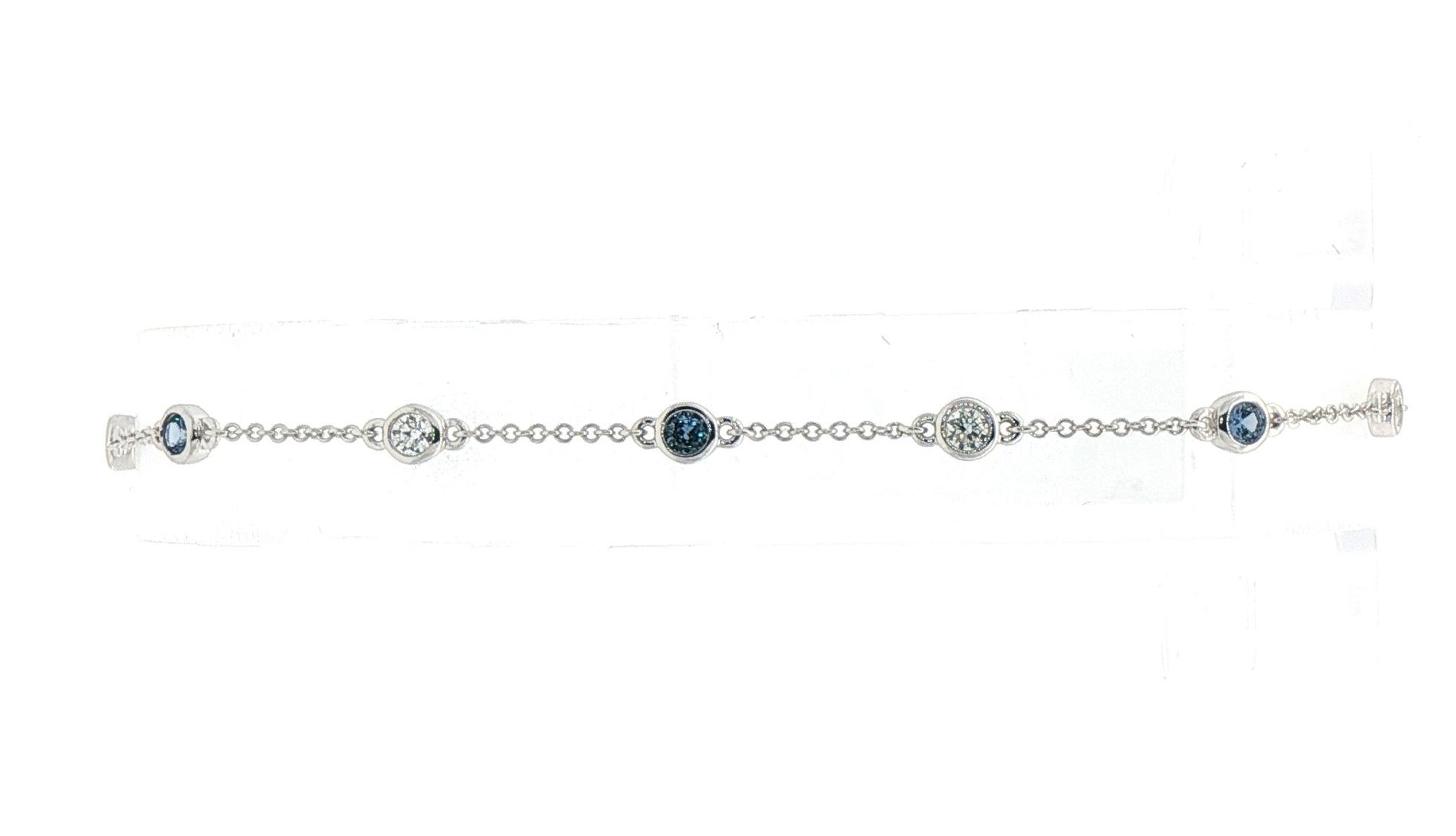 Alternating Bezel-set Montana Yogo Sapphire and Diamond Station Bracelet in White Gold (0.58cts TWT)