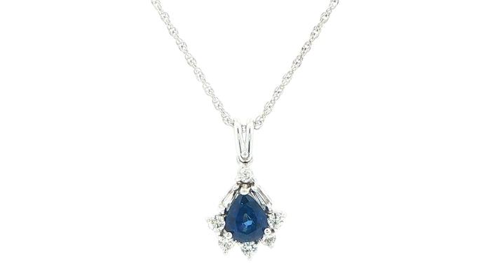 content/products/Estate Piece: Pear-Cut Sapphire and Diamond Sunburst Pendant Necklace in White Gold (0.73cts TWT)