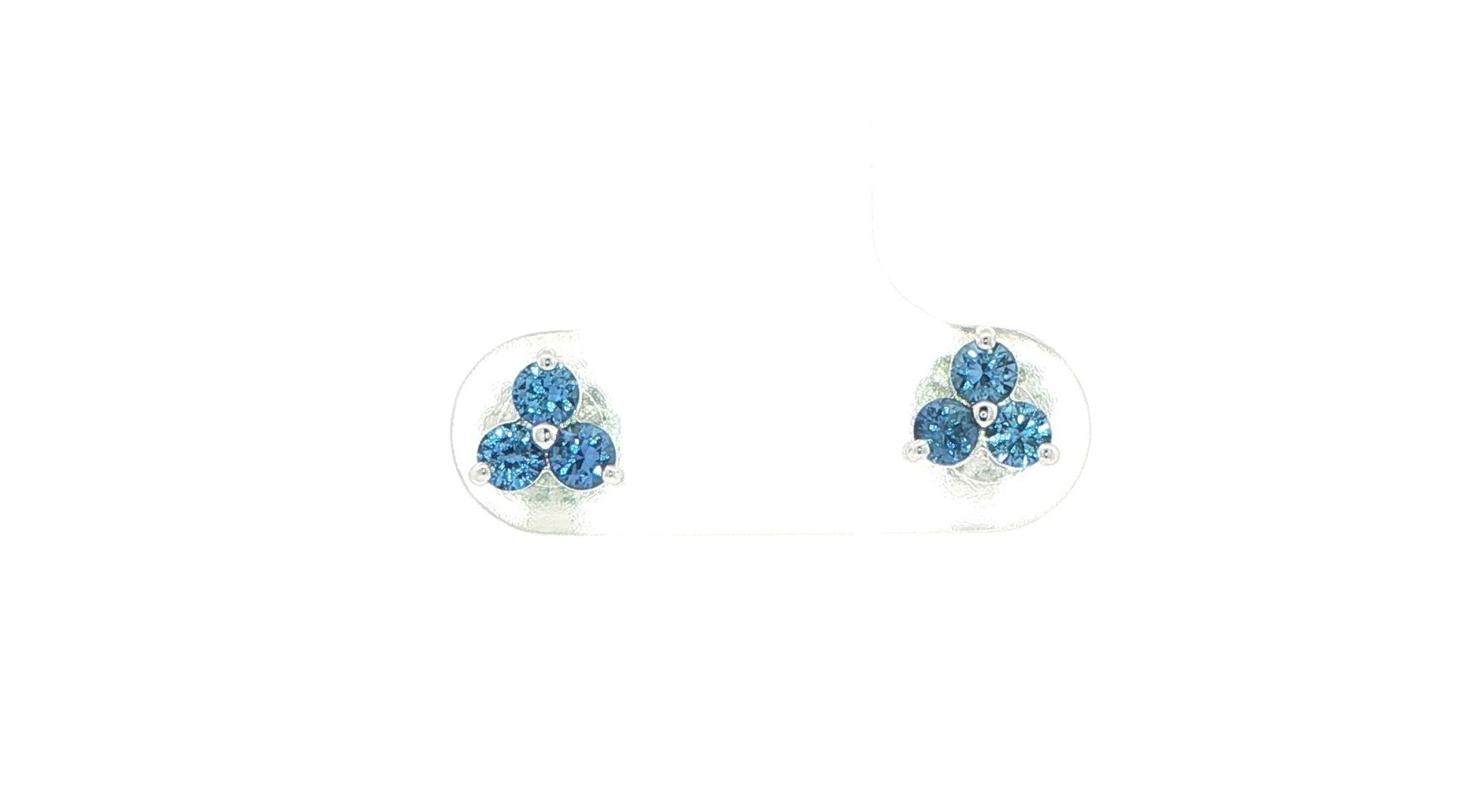 Montana Yogo Sapphire Three-Stone Cluster Stud Earrings in White Gold (0.50cts TWT)