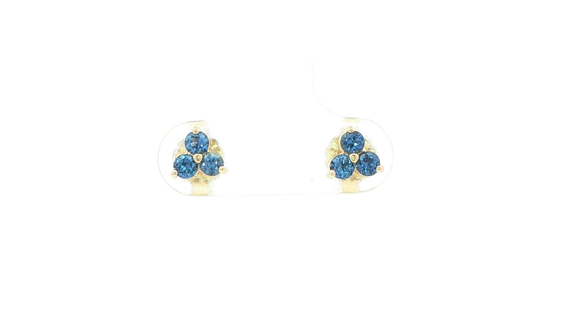 Montana Yogo Sapphire Three-Stone Cluster Stud Earrings in Yellow Gold (0.51cts TWT)