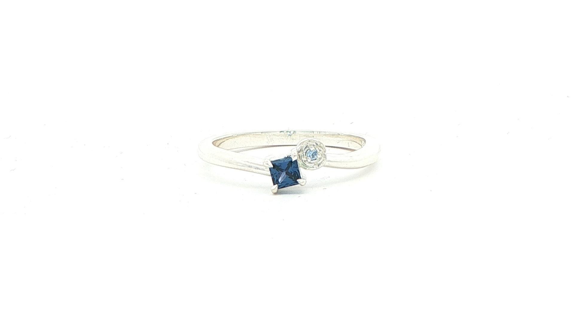 2-Stone Princess-Cut and Round Montana Yogo Sapphire Bypass Ring in Sterling Silver (0.18cts TWT)