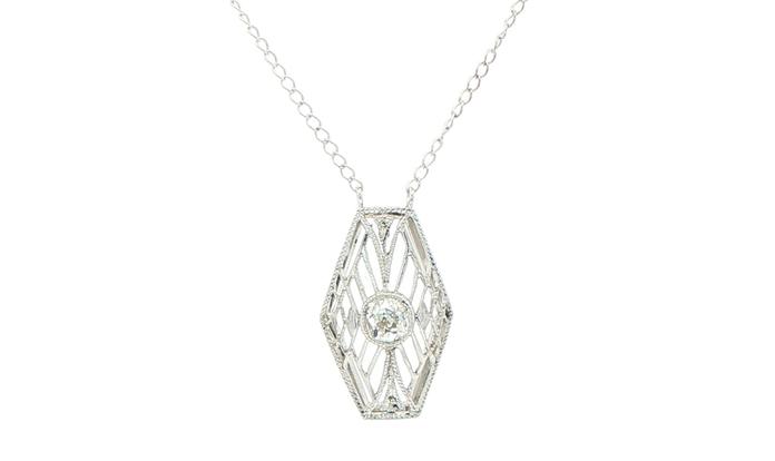 content/products/Estate Piece: Vintage Art Deco Geometric Filigree Diamond Pendant Necklace in White Gold (0.15cts)