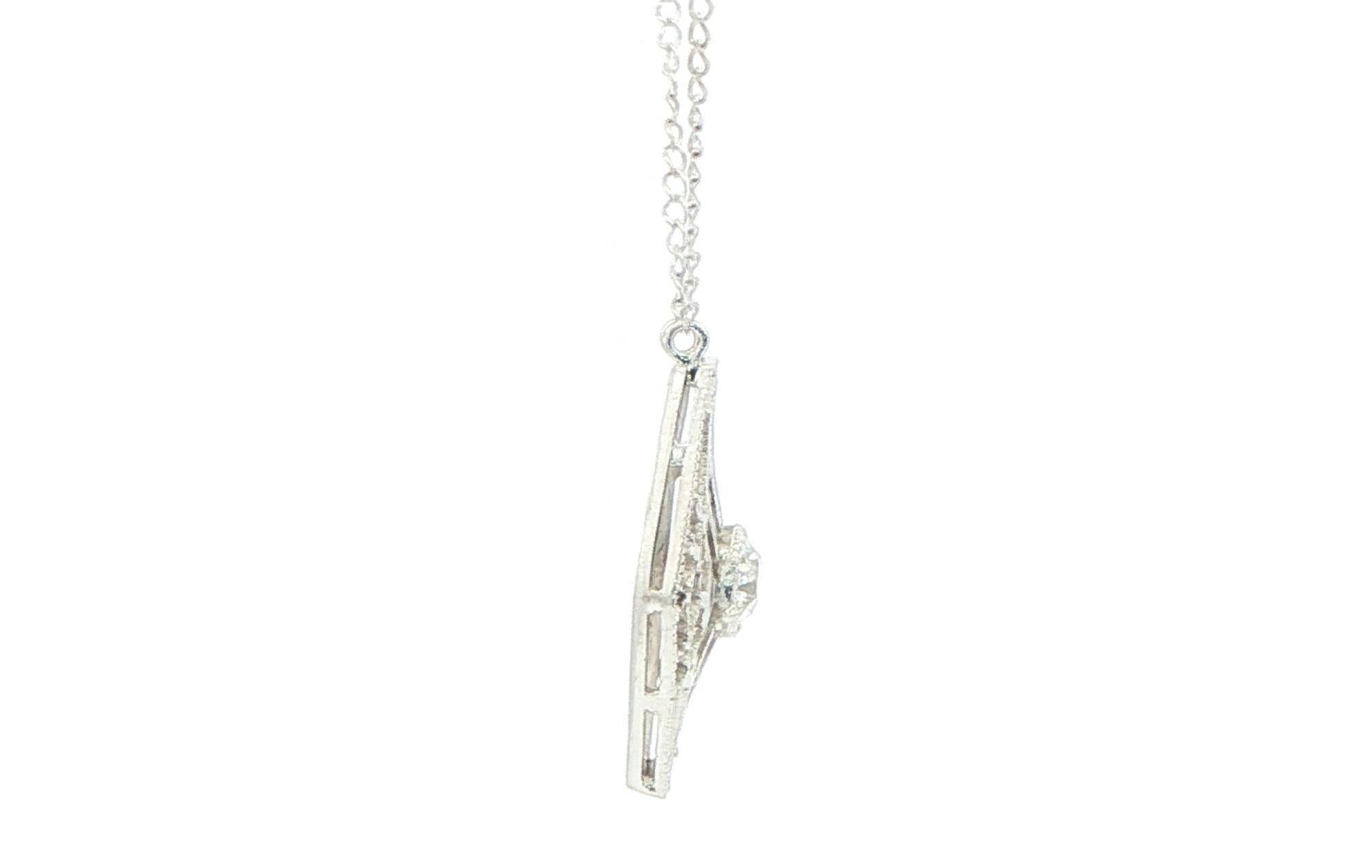 Estate Piece: Vintage Art Deco Geometric Filigree Diamond Pendant Necklace in White Gold (0.15cts) side