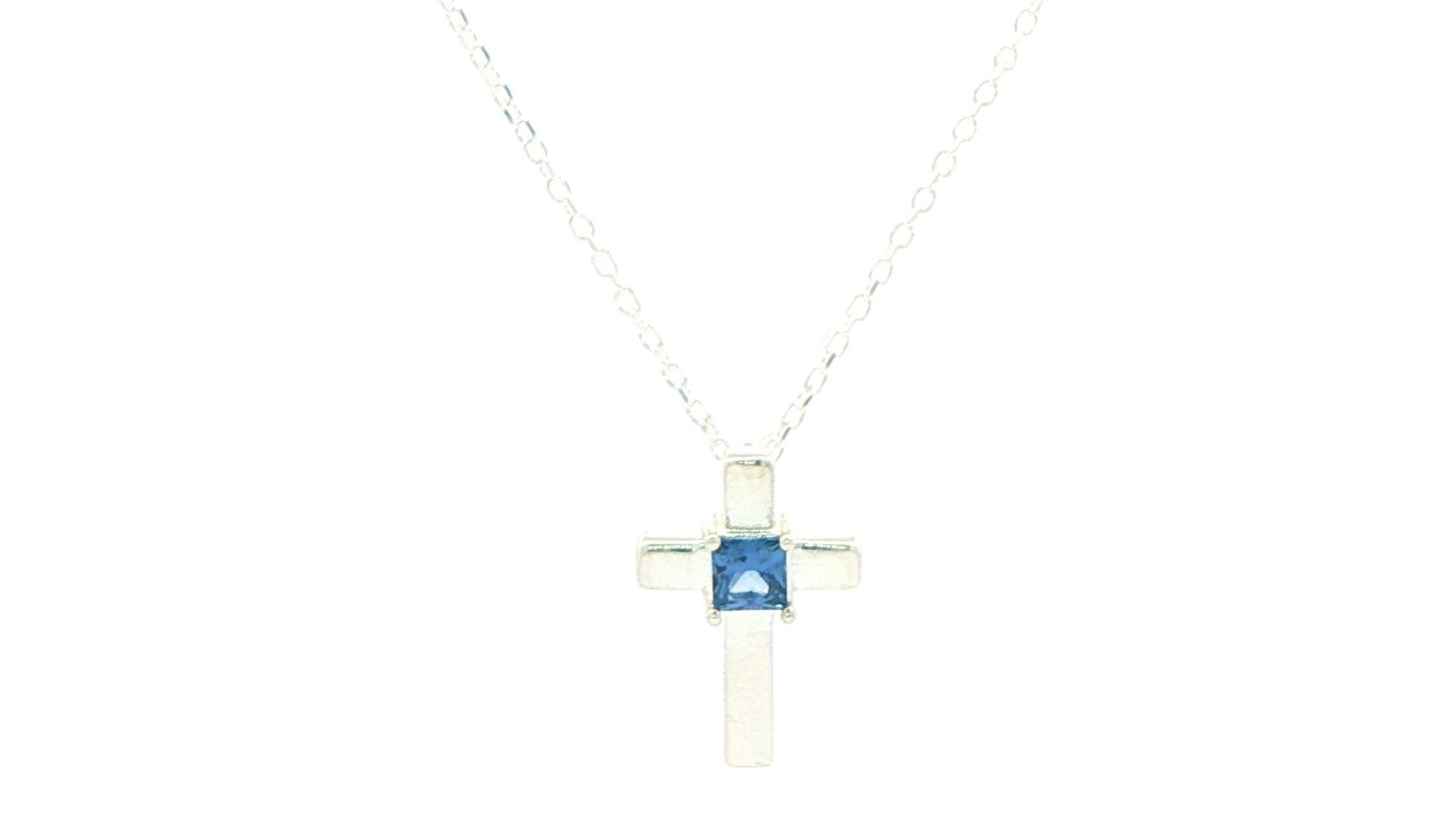 Princess-Cut Montana Yogo Sapphire Cross Pendant in Sterling Silver (0.16cts)