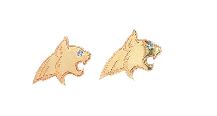 content/products/Official Bobcat Logo Stud Earrings with Montana Yogo Sapphire Eyes in Yellow Gold (0.02cts TWT)