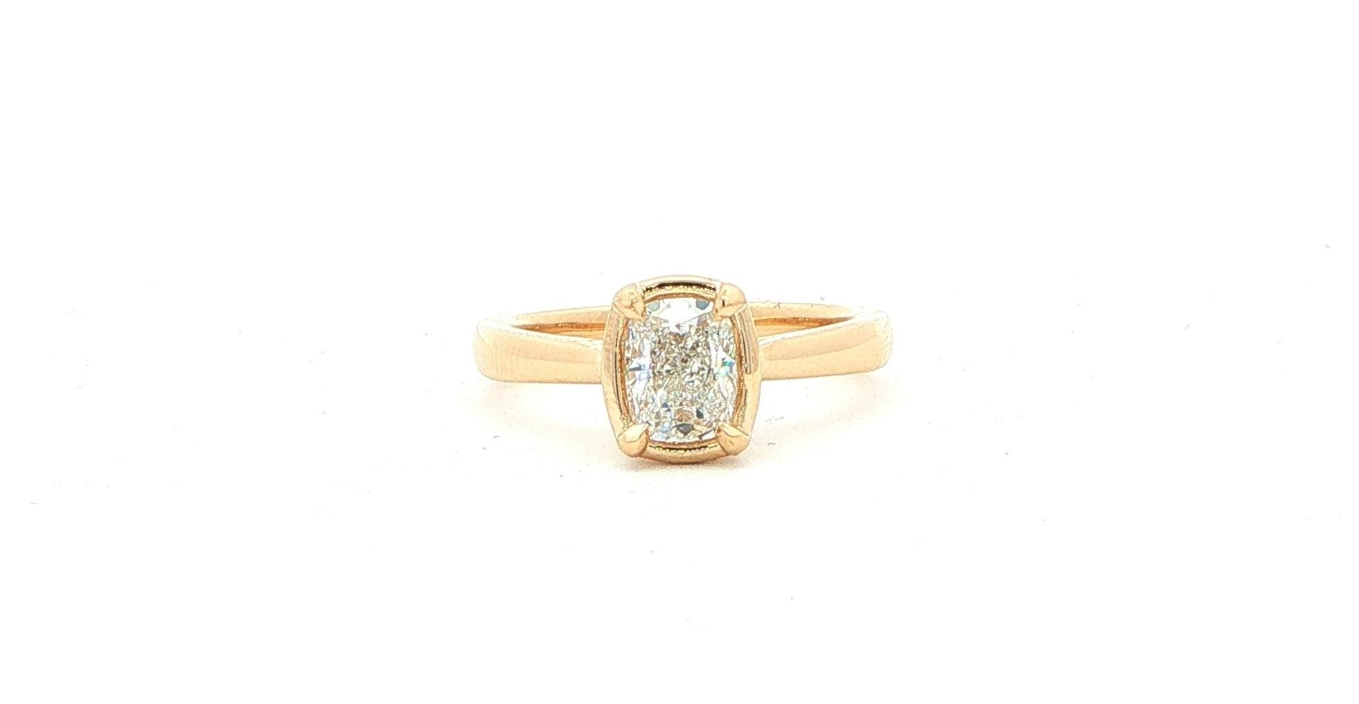 Faux Bezel Cushion Diamond Solitaire Engagement Ring in Yellow Gold (1.00cts)