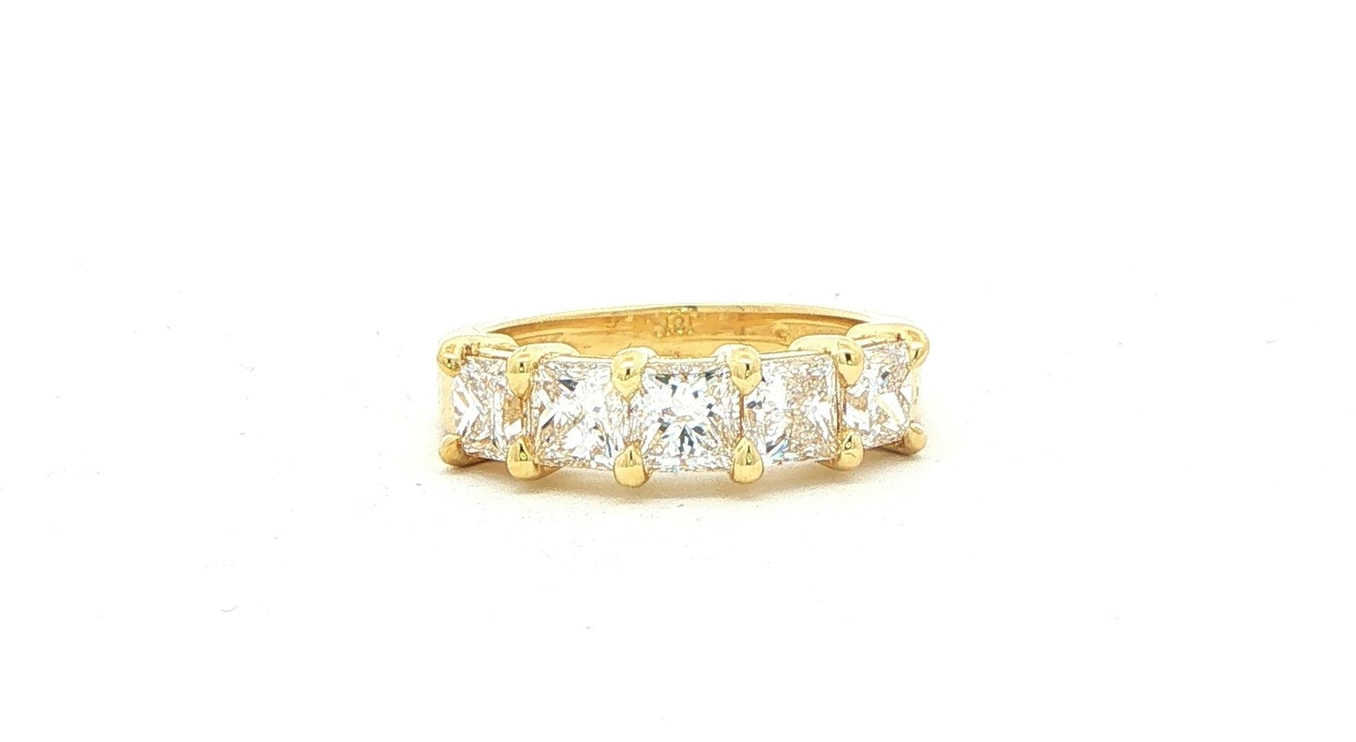 Five Stone Princess Cut Diamond Anniversary Band in Yellow Gold (2.52cts TWT)