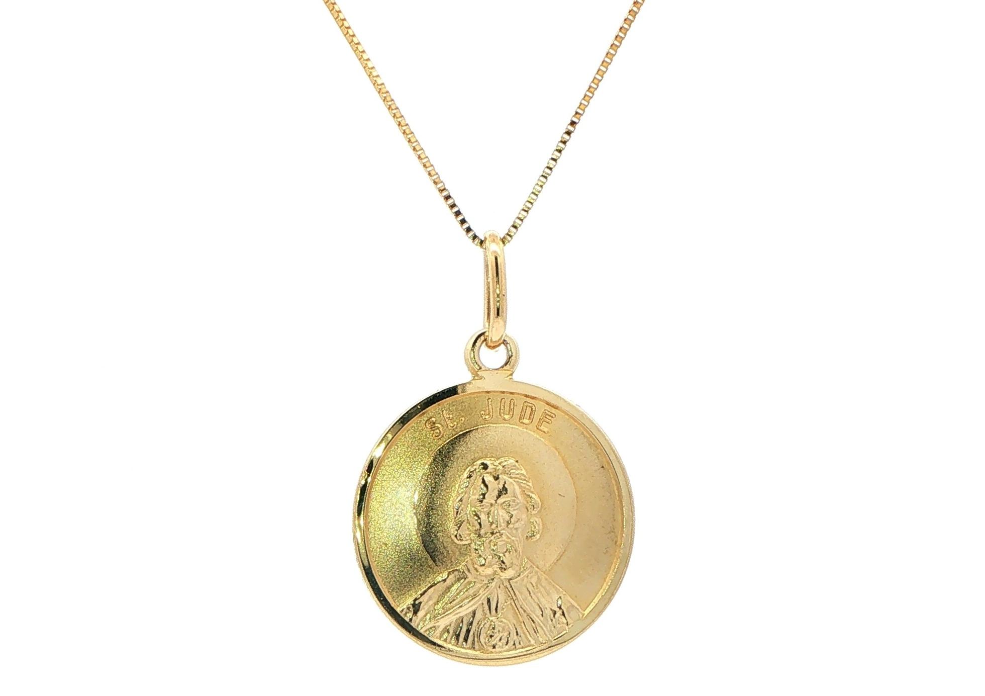 Estate Piece: St. Jude Thaddeus Religious Medallion Necklace in Yellow Gold