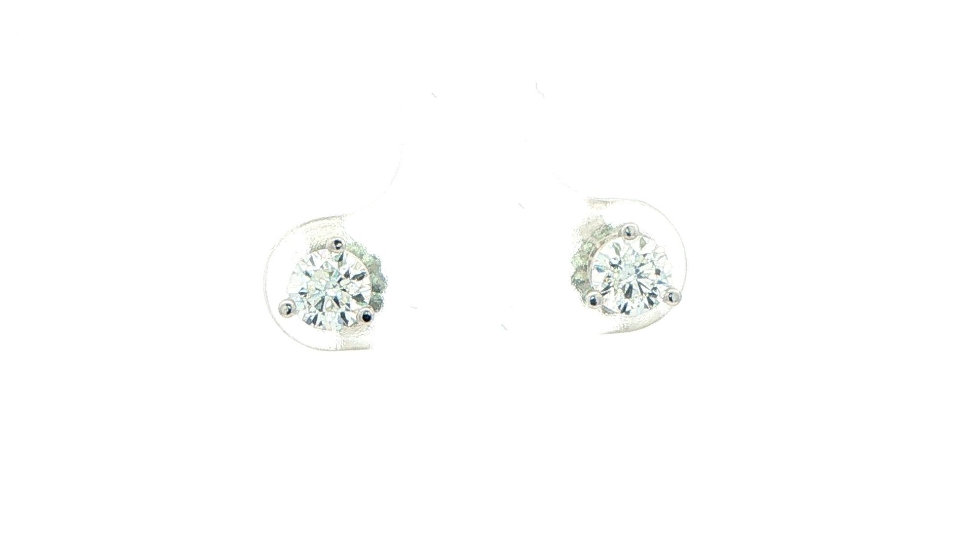 Solitaire Diamond Stud Earrings in 3-Prong Martini Settings in White Gold (0.38cts TWT)