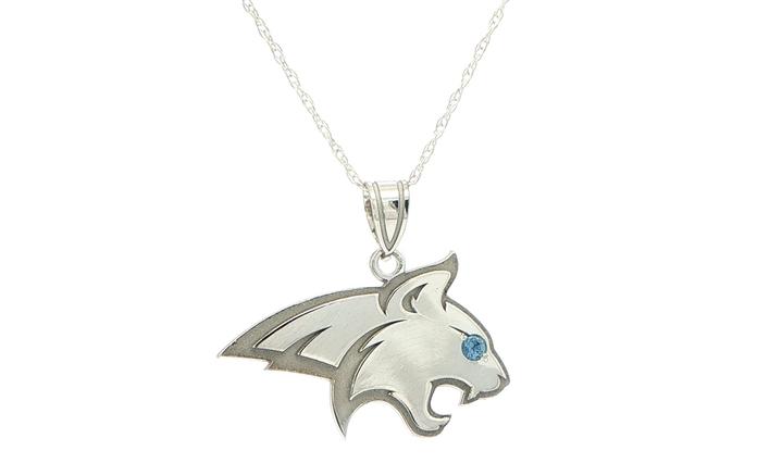 content/products/Official Bobcat Mascot Pendant Necklace with Montana Yogo Sapphire Eye Sterling Silver (0.05cts TWT)