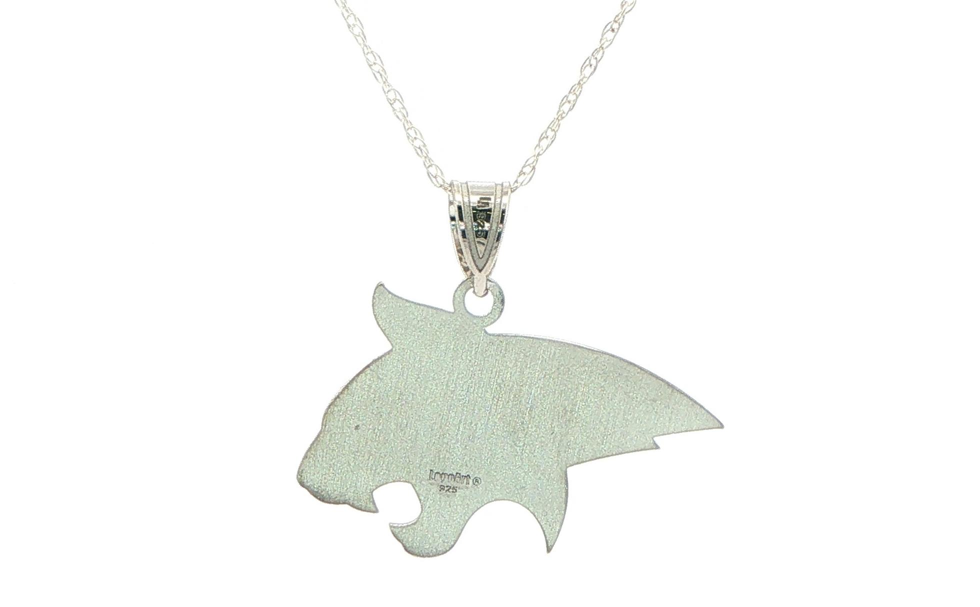 Official Bobcat Mascot Pendant Necklace with Montana Yogo Sapphire Eye Sterling Silver (0.05cts TWT) back