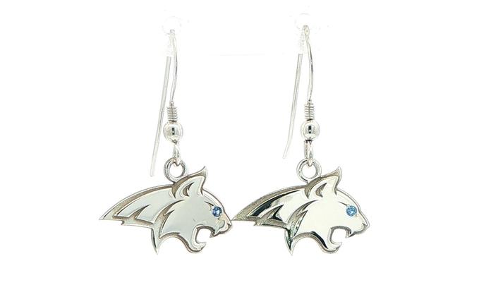 content/products/Official Bobcat Mascot Dangle Earrings with Montana Yogo Sapphire Eyes in Sterling Silver