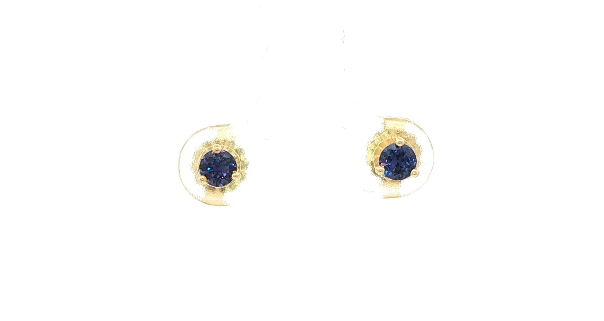 Huckleberry Sapphire Stud Earrings in 3-Prong Martini Settings in Yellow Gold (0.39cts TWT)