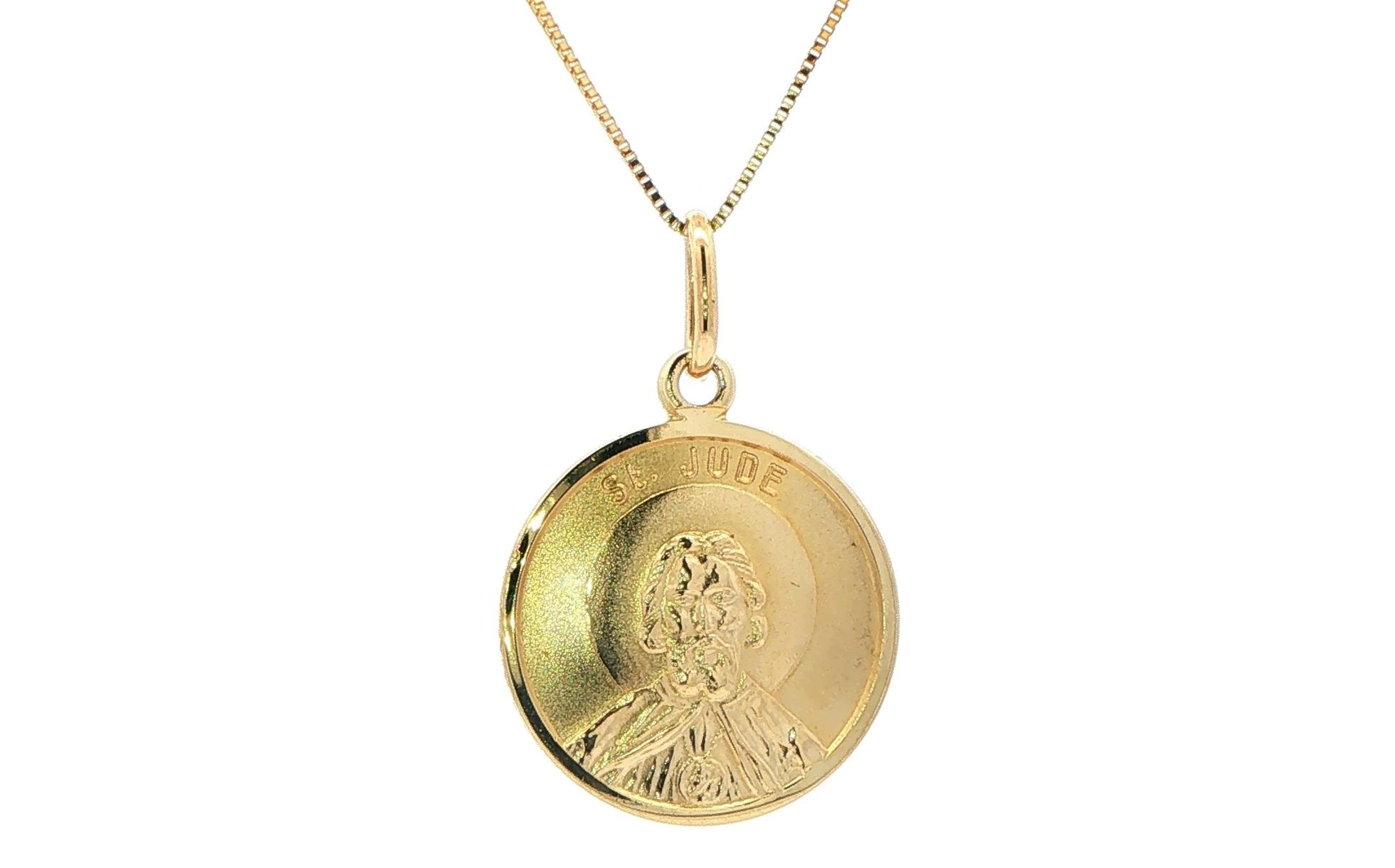 Estate Piece: St. Jude Thaddeus Religious Medallion Necklace in Yellow Gold