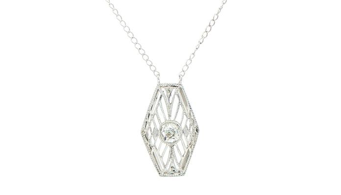 content/products/Estate Piece: Vintage Art Deco Geometric Filigree Diamond Pendant Necklace in White Gold (0.15cts)