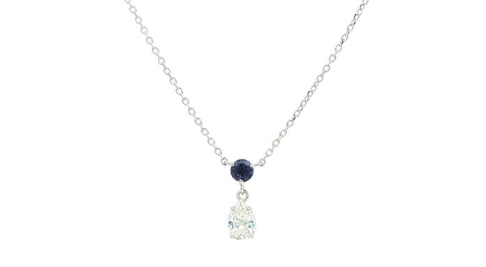 content/products/2-Stone Huckleberry Sapphire and Pear-Cut Diamond Drop Pendant in White Gold (0.62cts TWT)