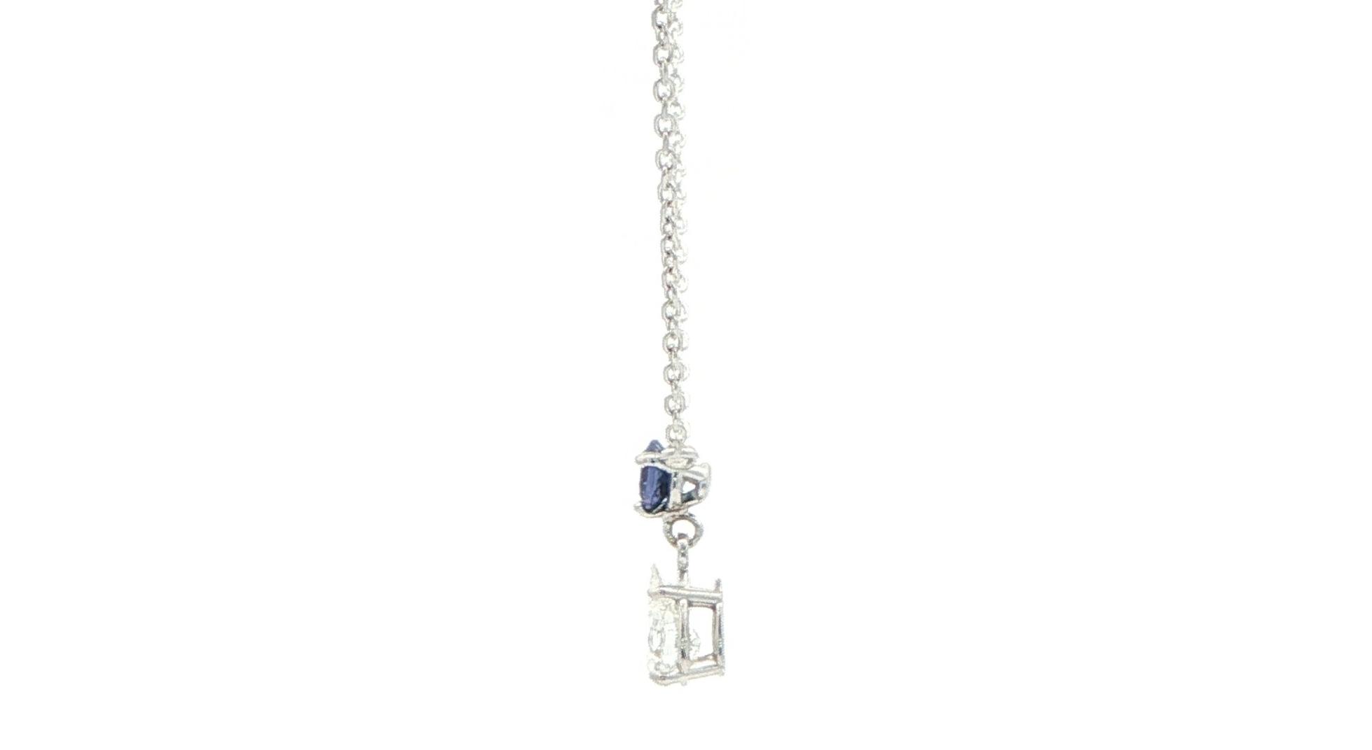 2-Stone Huckleberry Sapphire and Pear-Cut Diamond Drop Pendant in White Gold (0.62cts TWT) side
