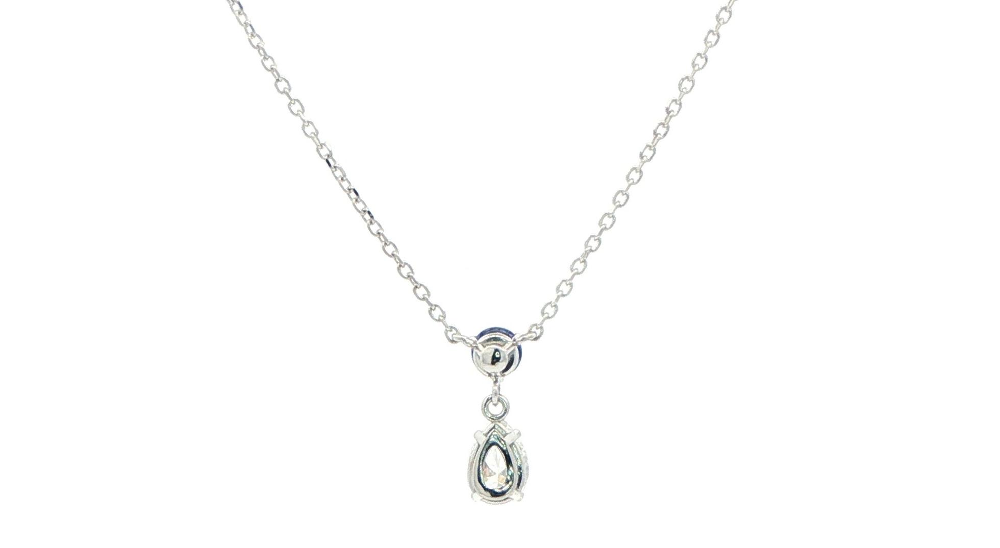 2-Stone Huckleberry Sapphire and Pear-Cut Diamond Drop Pendant in White Gold (0.62cts TWT) back
