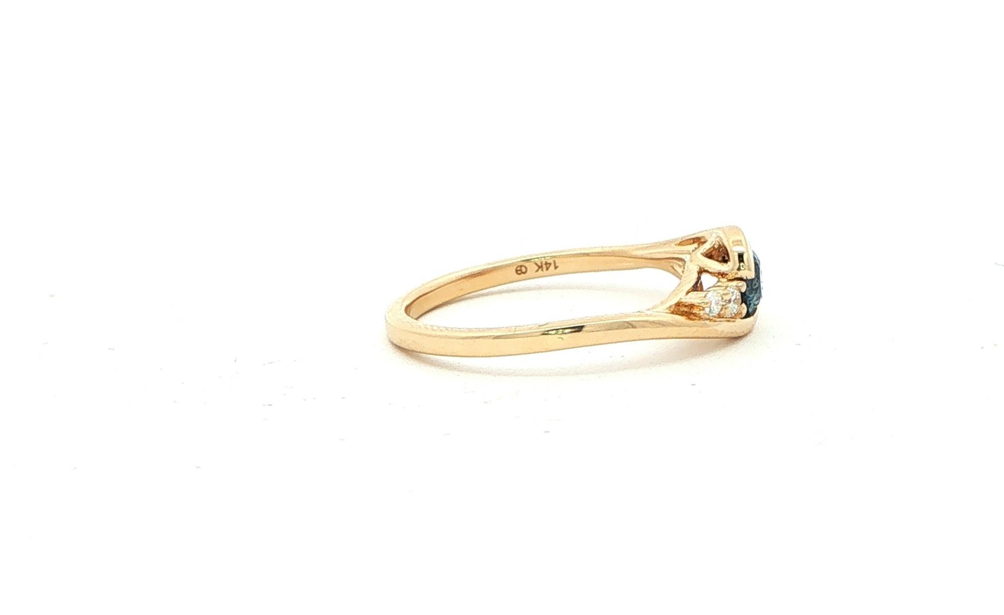 Montana Yogo Sapphire Bypass Ring with Diamond Cluster Accents in Yellow Gold (0.42cts TWT) side