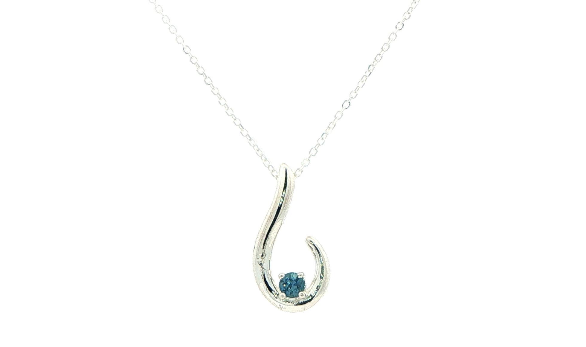 Fish Hook Montana Sapphire Pendant Necklace in Sterling Silver (0.13cts TWT)