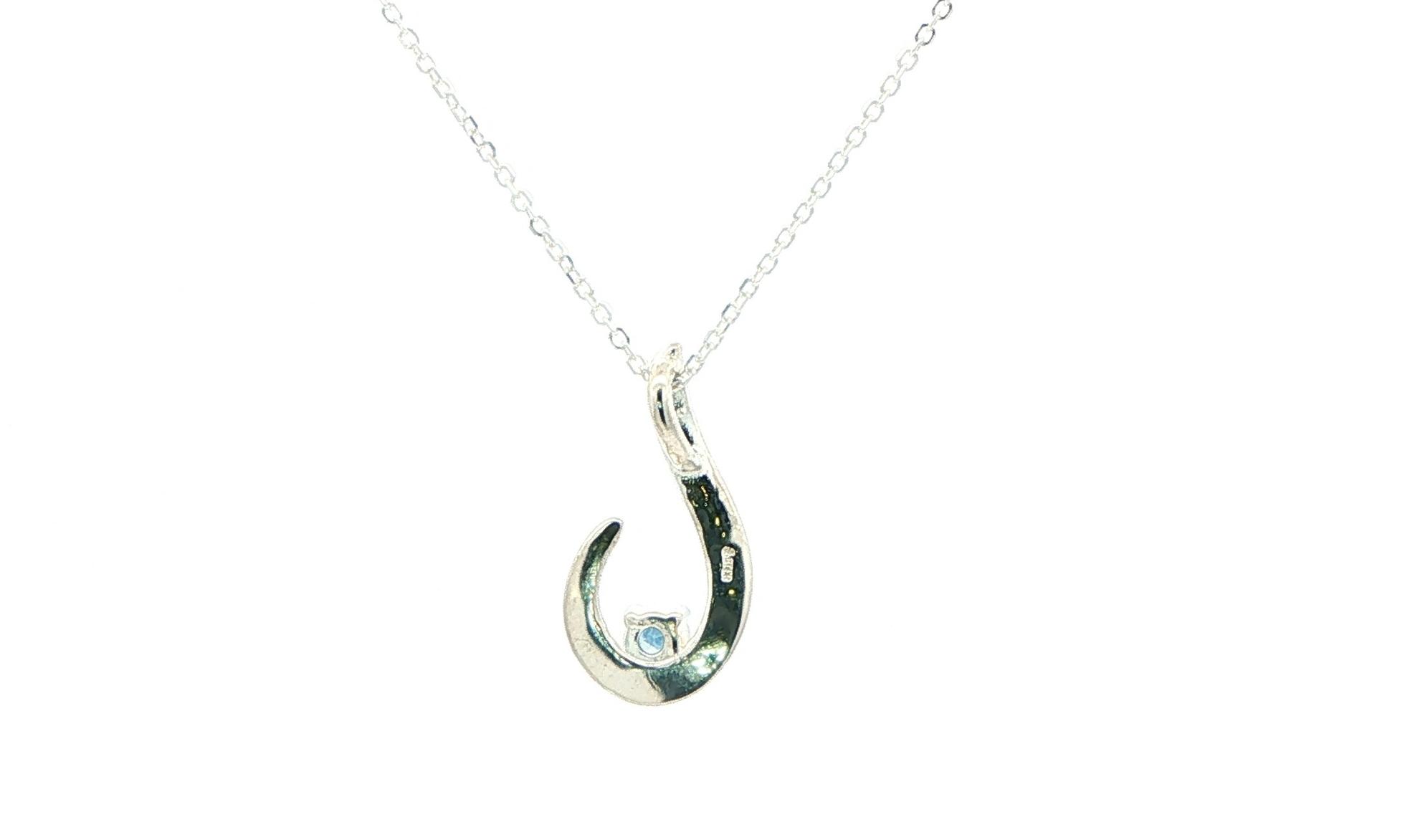 Fish Hook Montana Sapphire Pendant Necklace in Sterling Silver (0.13cts TWT) back