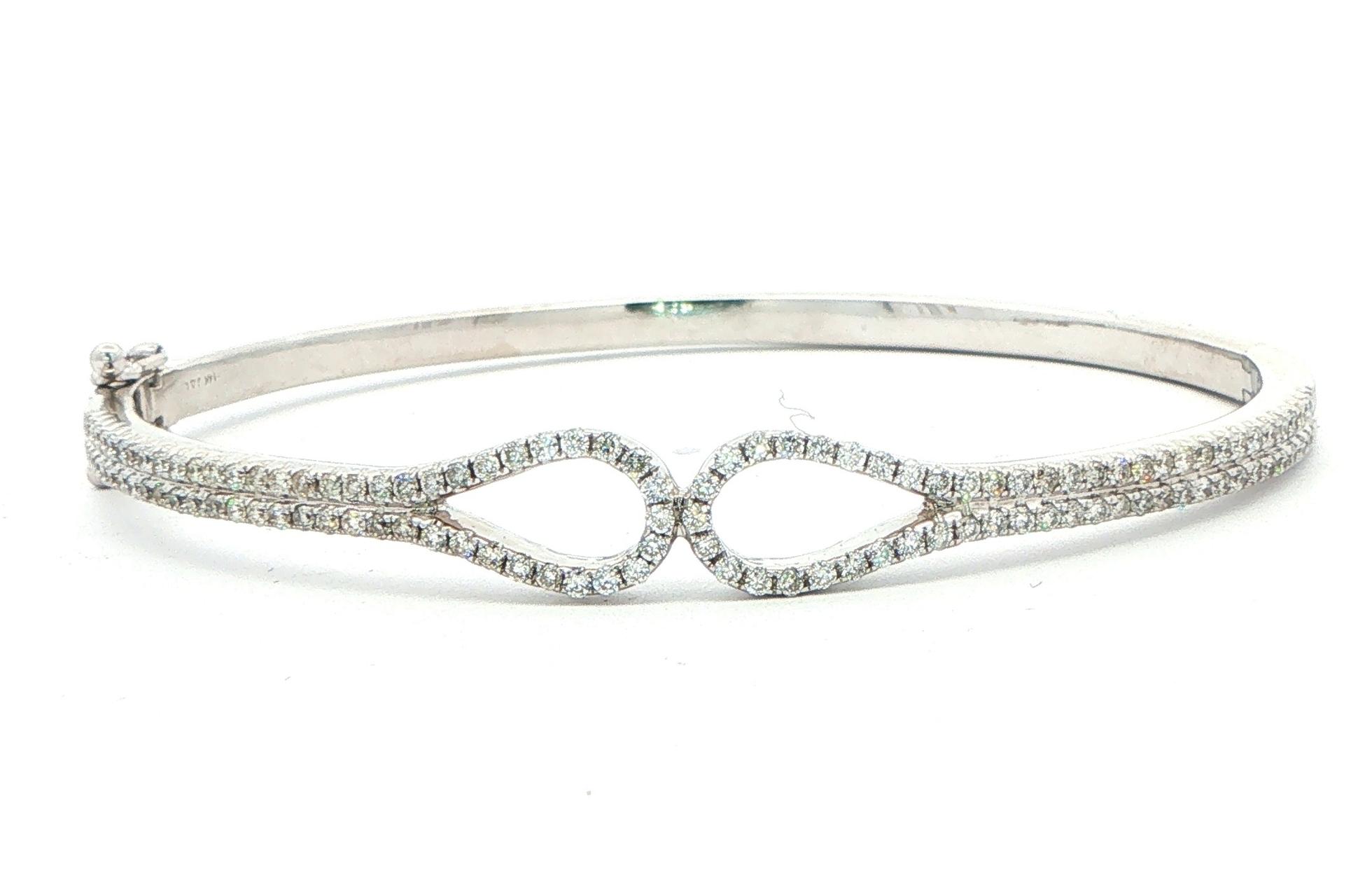 Diamond Infinity Loop Hinged Bangle Bracelet White Gold (1.06cts TWT)