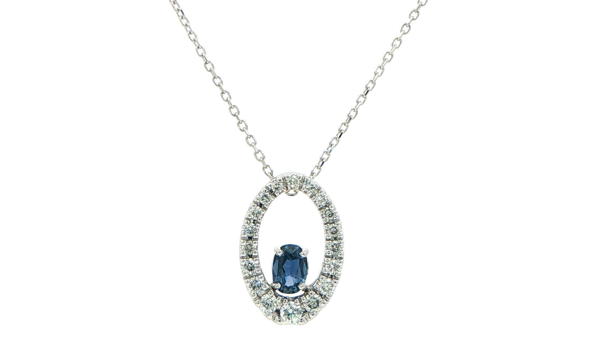 Oval-cut Montana Yogo Sapphire and Diamond Open Oval Pendant in White Gold (0.76cts TWT)