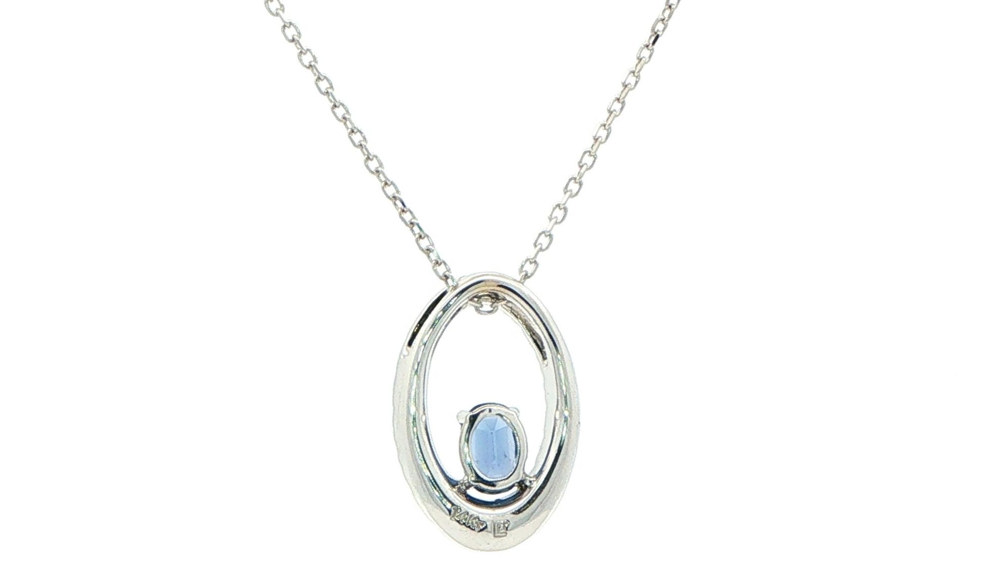 Oval-cut Montana Yogo Sapphire and Diamond Open Oval Pendant in White Gold (0.76cts TWT) back
