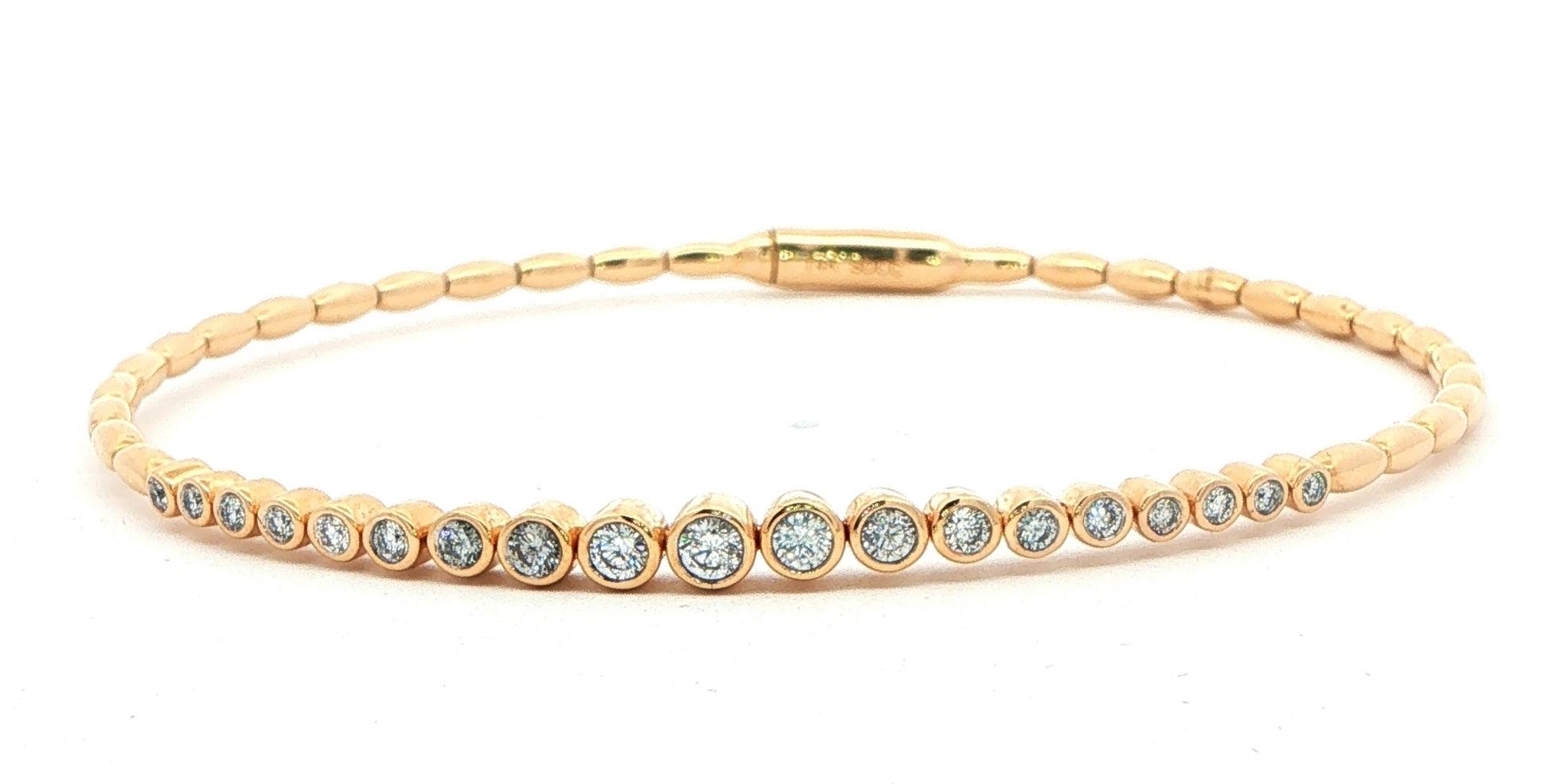 Graduated Bezel Set Diamond and Beaded Bangle Bracelet in Yellow Gold (0.50cts TWT)