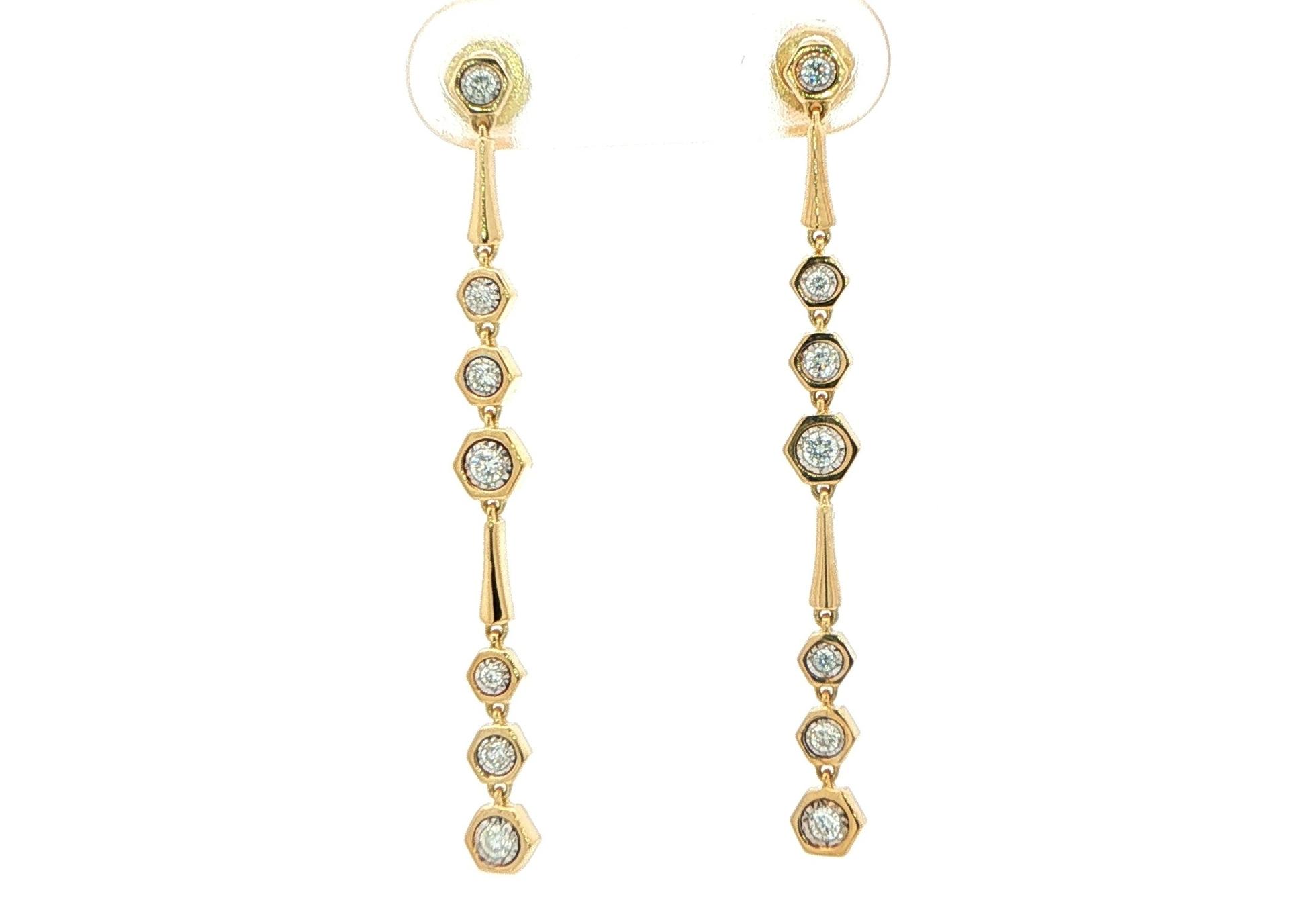 Diamond Hexagon Link Dangle Earrings in Yellow Gold (0.20cts TWT)