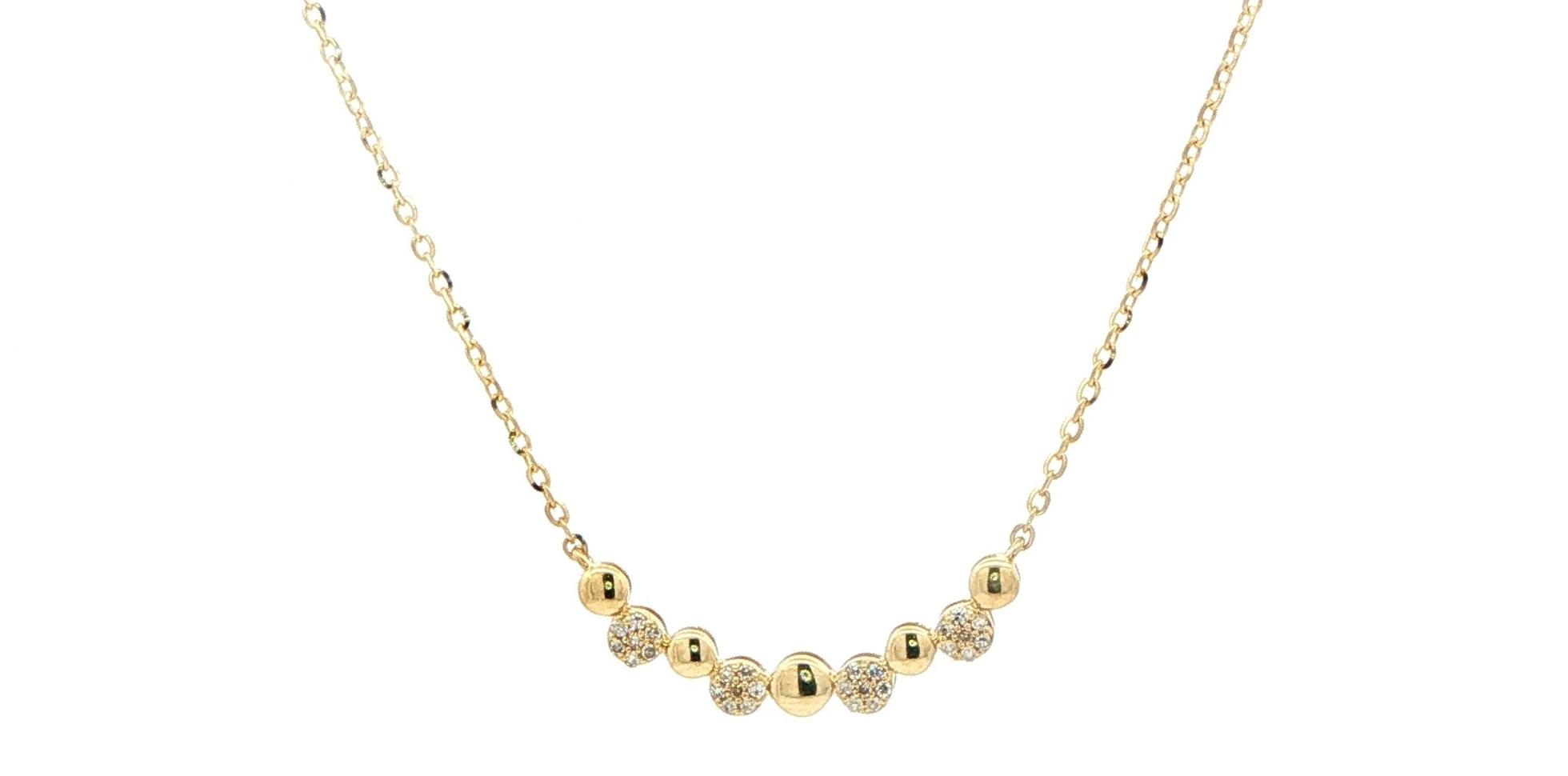 Diamond and Polished Bead Smile Necklace Yellow Gold (0.06cts TWT)