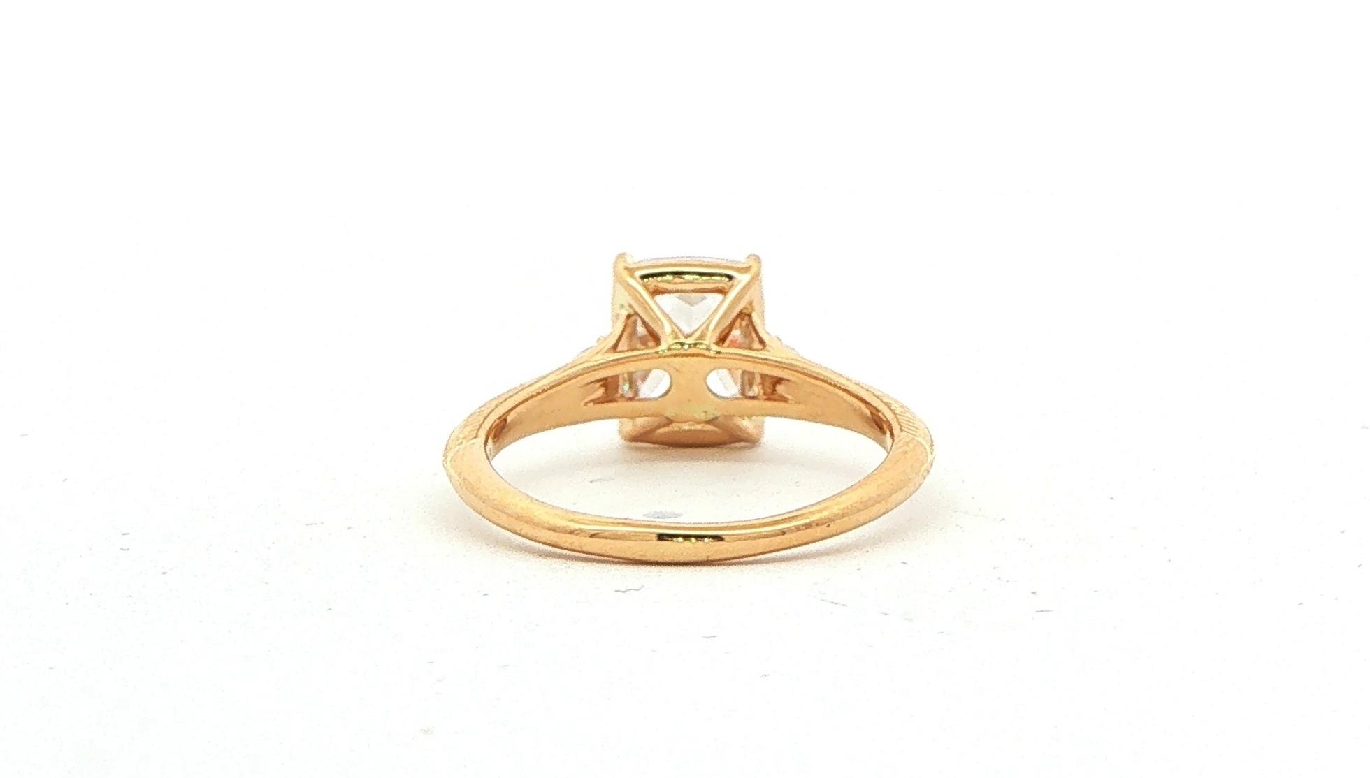 3-Stone Cushion-cut Center and Pear-cut Sides Engagement Ring Mounting with Engraved Details in Yellow Gold (0.10cts TWT) back