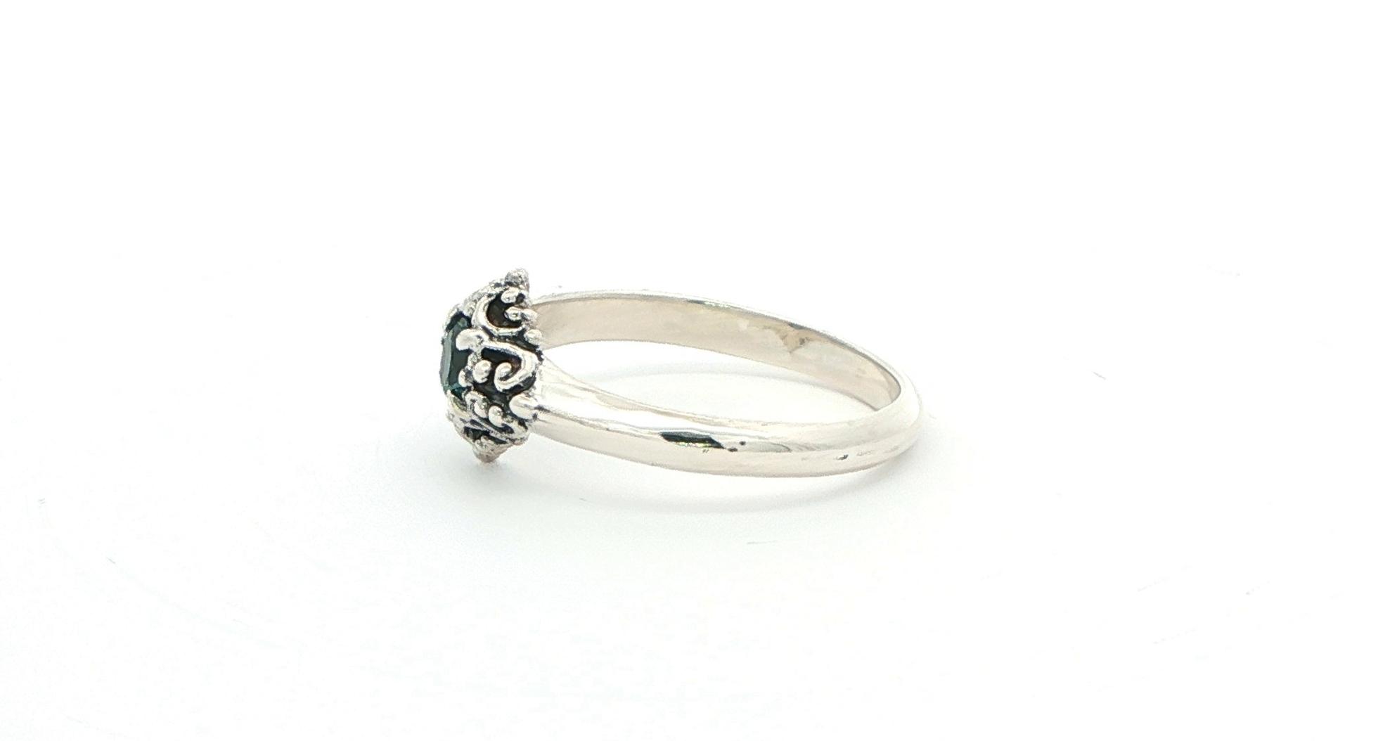 Filigree Style Kite-Shape Montana Sapphire Ring in Sterling Silver (0.35ct) side