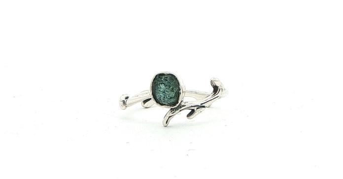 content/products/Blue-Green Raw Un-cut Montana Sapphire Twig Solitaire Ring in Sterling Silver