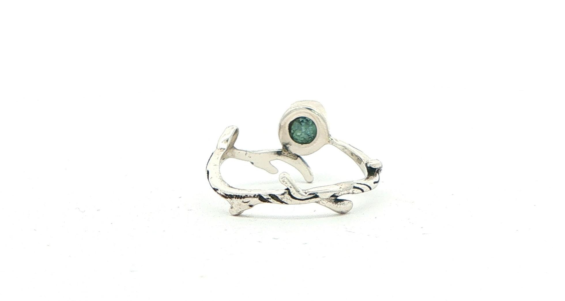 Blue-Green Raw Un-cut Montana Sapphire Twig Solitaire Ring in Sterling Silver back