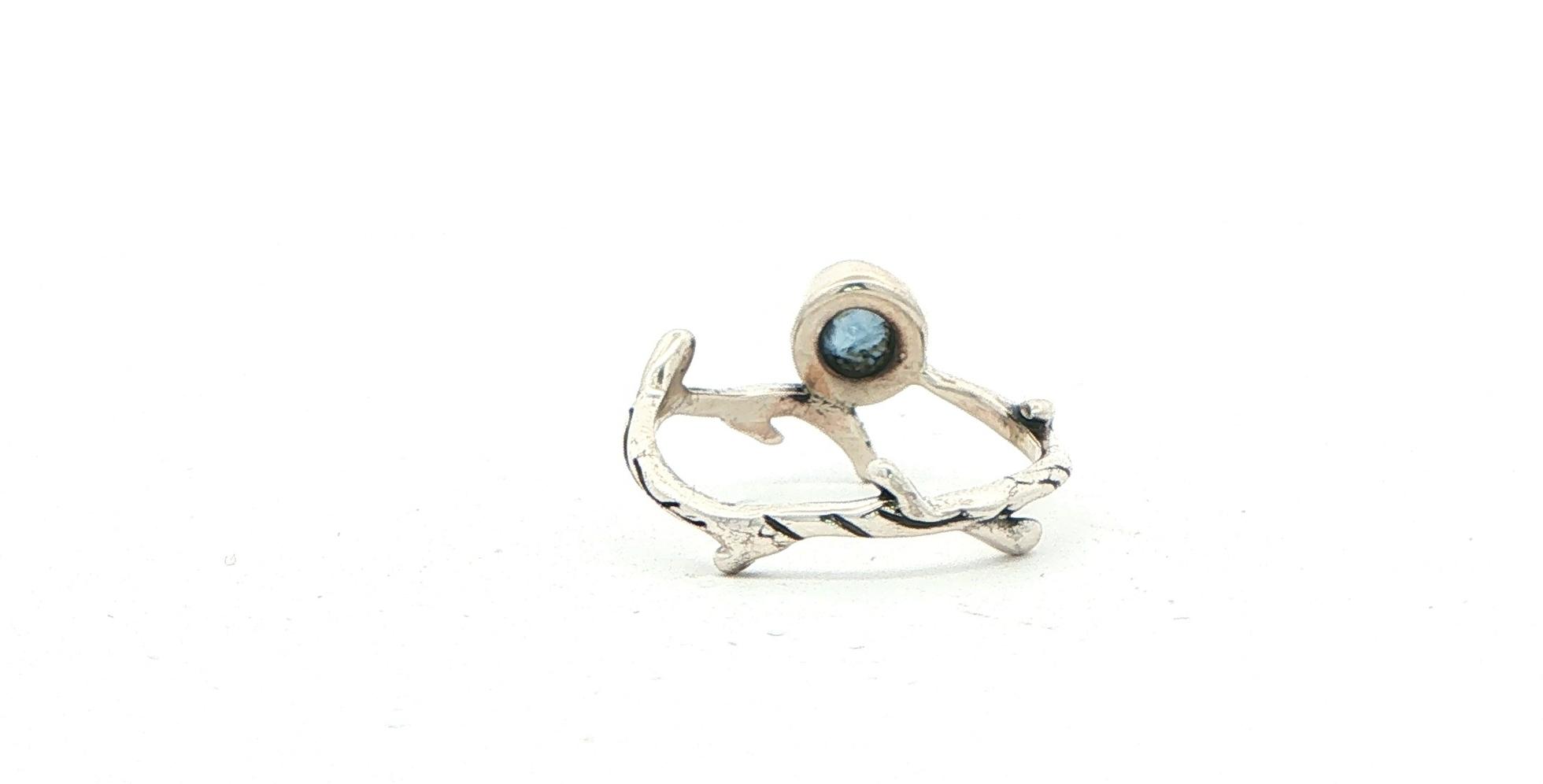 Dark Blue Raw Un-cut Montana Sapphire Twig Solitaire Ring in Sterling Silver back