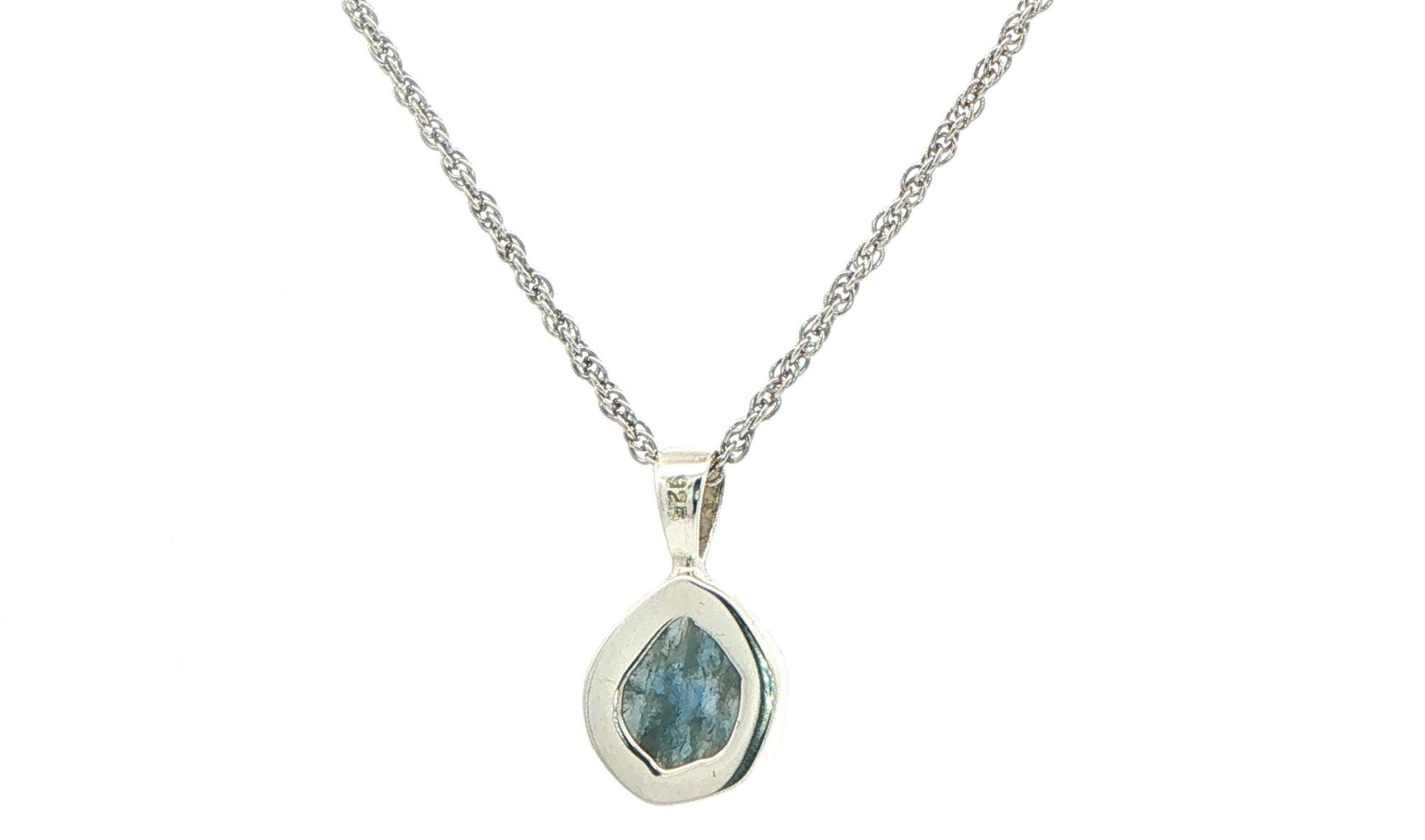 Bezel-set Large Raw Un-cut Montana Sapphire Pendant on Rope Chain in Sterling Silver back