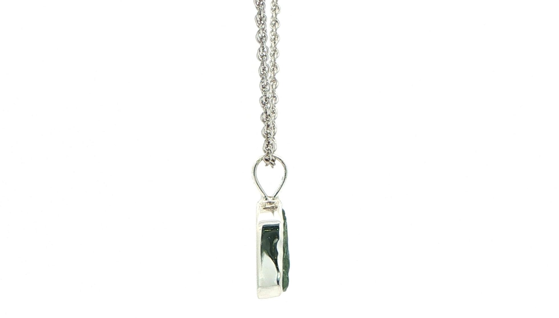 Bezel-set Large Raw Un-cut Montana Sapphire Pendant on Rope Chain in Sterling Silver side