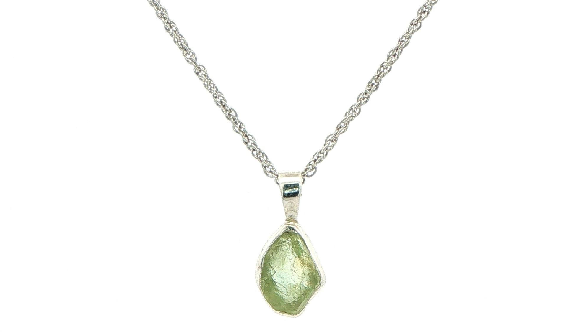 Bezel-set Small Raw Un-cut Montana Sapphire Pendant on Rope Chain in Sterling Silver